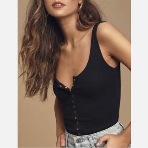 Free People Black Button-Front Tank Top